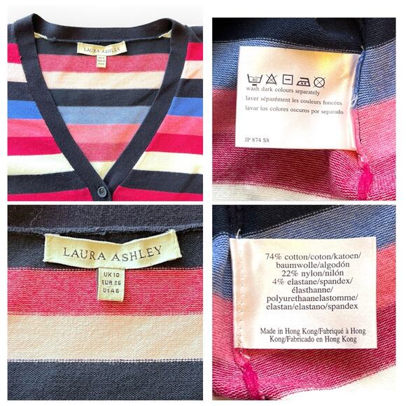 Laura Ashley Knit Sweater Long Sleeve Striped 1/4 Button Vintage Cotton Sweater - Picture 8 of 14